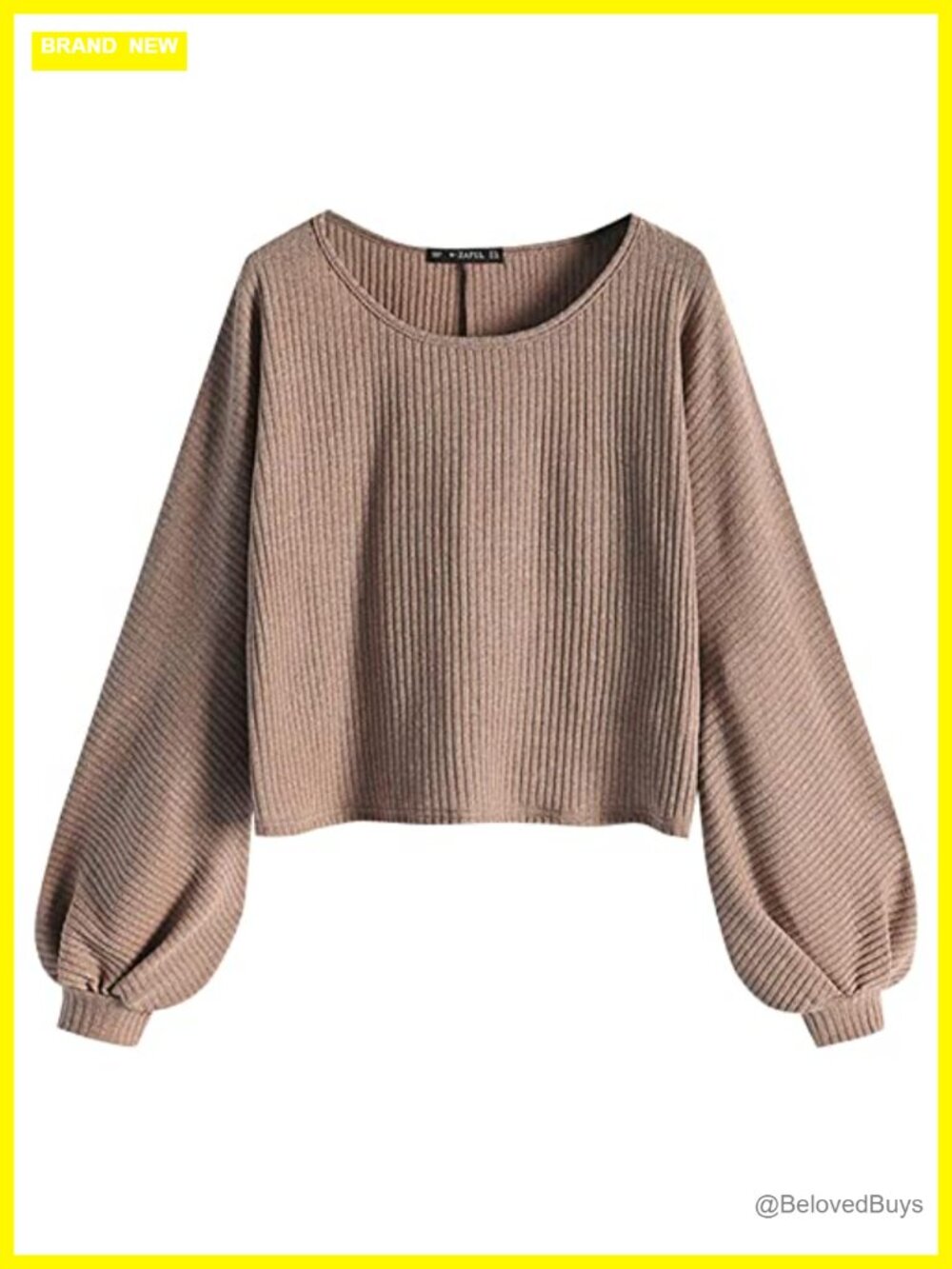 Ribbed Knit Cropped Sweater Long Sleeve Crew Neck Pullover